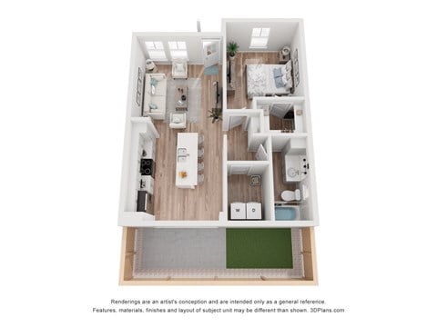 Floor plan for 1 bed, 1 bath, 650 sqft
